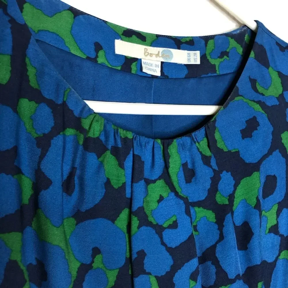 Boden blue green floral cap sleeve silk blend dress size 2R